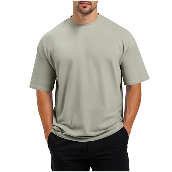 HOOMEUMY Mens T Shirts Crew Neck Breathable Shirts Basic Shirt Solid Color Short Sleeve Casual Soft Lightweight Relaxed Blouses (Beige,XXL)