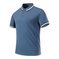 thumbnail image 1 of HOOMEUMY Mens T Shirts Lapel Breathable Shirts Casual Soft Lightweight Basic Shirt Solid Color Relaxed Short Sleeve Blouses (Blue,XXL), 1 of 2