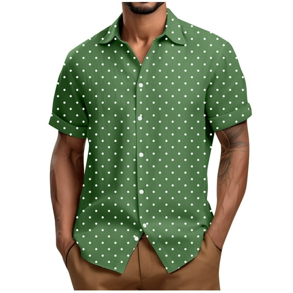 HOOMEUMY Mens T Shirts Lapel Button Shirts Basic Shirt Casual Short Sleeve Soft Lightweight Relaxed Solid Color Blouses (Green,XL)