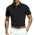 thumbnail image 1 of HOOMEUMY Mens T Shirts Lapel Button Shirts Relaxed Short Sleeve Basic Shirt Soft Casual Lightweight Solid Color Blouses (Black,XXL), 1 of 3