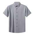 thumbnail image 1 of HOOMEUMY Mens T- Shirts Lapel Button Shirts Soft Basic Shirt Casual Lightweight Solid Color Relaxed Short Sleeve Blouses (Gray,S), 1 of 3