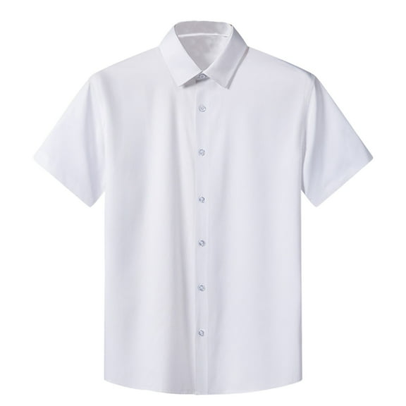 HOOMEUMY Mens T- Shirts Lapel Button Shirts Soft Basic Shirt Casual Lightweight Solid Color Relaxed Short Sleeve Blouses (White,XXXXL)