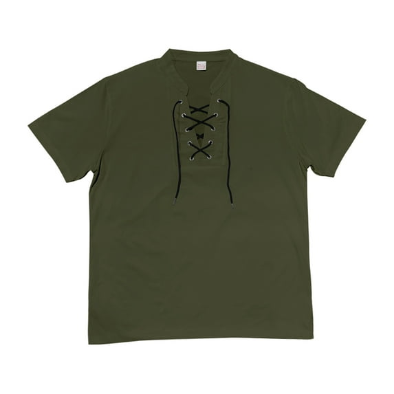 HOOMEUMY Mens T- Shirts V-Neck Drawstring Shirts Lightweight Solid Color Relaxed Casual Short Sleeve Soft Basic Shirt Blouses (Army Green,S)