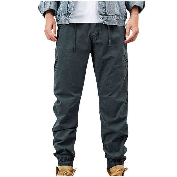 HOOMEUMY Mens Tapered Cargo Pants Plus Size Hiking Pants Casual Elastic Waist Pants Outdoor Work Pants Athletic Trousers Gray 6