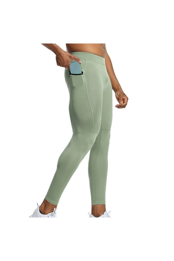 Mens Tights Gym Leggings Lightweight Athletic Running Pants Slim Fit Workout Training Pants (Green,L)