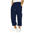 thumbnail image 1 of HOOMEUMY Mens Travel Cargo Pants Solid Color Elastic Waist Pants with Multi-Pocket Loose Drawstring Wide Trousers (Navy,XXXXL), 1 of 5