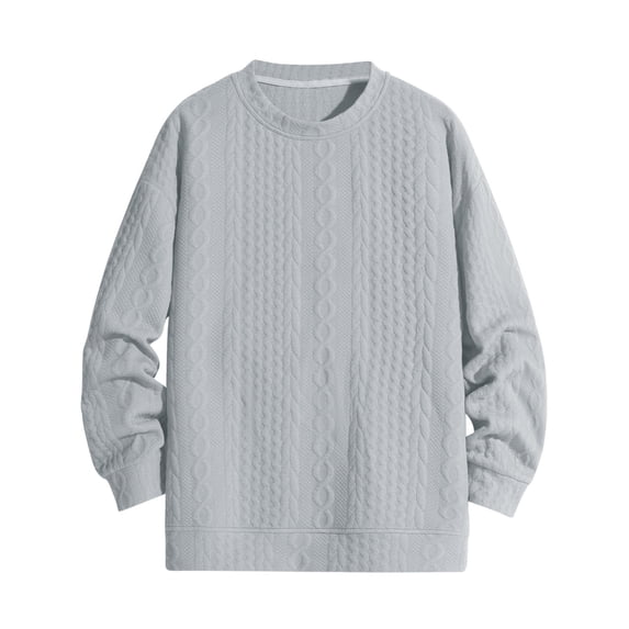 HOOMEUMY Mens Twisted Knitted Sweaters Deals Loose Fit Blouse Casual Basic Long Sleeve Shirts Fashion 2024 Trendy Vintage Solid Design Crew Neck Tops Gray S
