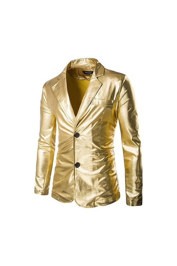 Mens Two-button Blazer Long Sleeve Clothes Fashion 2025 Trendy Classic Solid Coat Turndown Collar Jacket Slim Fit Design Casual Workout Gold XXXL