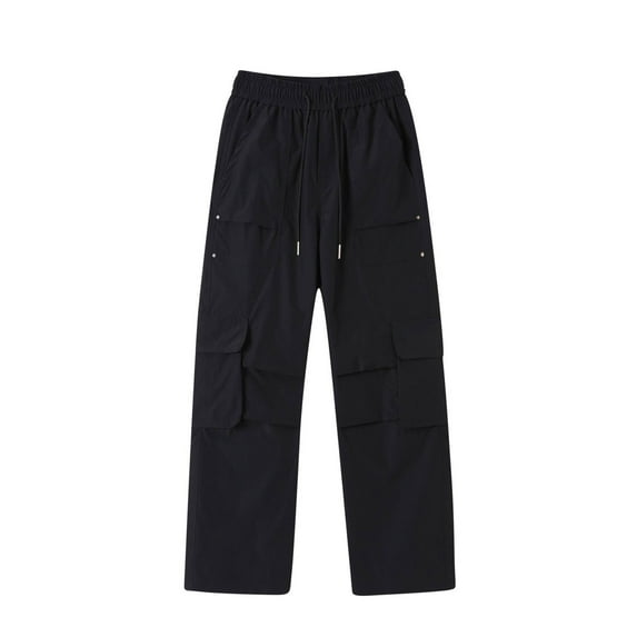 HOOMEUMY Mens Vintage Cargo Pants Casual Straight Leg Cargos Pants for Men Elastic Waist Jogger Pants Hiking Sweatpants Black 10