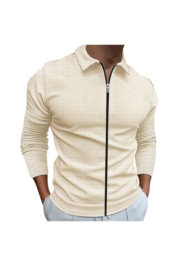 Mens Waffle Jacket Turndown Collar Jacket Slim Fit Design Casual Workout Long Sleeve Clothes Fashion 2025 Trendy Classic Solid Coat Khaki XXXL