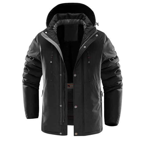 HOOMEUMY Mens Warm Cotton-Padded Jacket Long Sleeve Clothes Fashion 2025 Trendy Classic Solid Coat Stand Collar Jacket Padded Design Casual Workout Black XL