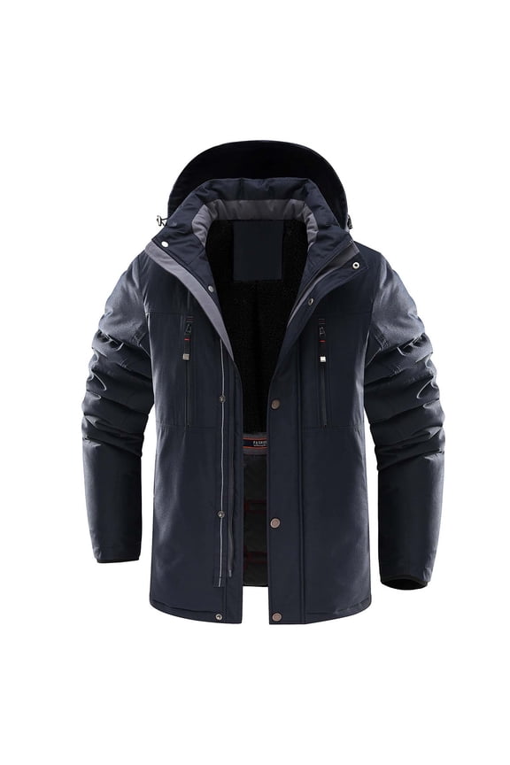 Mens Warm Cotton-Padded Jacket Fashion 2025 Trendy Classic Solid Coat Stand Collar Jacket Padded Design Casual Workout Long Sleeve Clothes Navy L