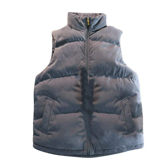 HOOMEUMY Mens Warm Cotton-Padded Vest 2025 Trendy Classic Solid Coat Stand Collar Jacket Loose Fit Design Casual Workout Sleeveless Clothes Fashion Gray XXXL