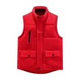 thumbnail image 1 of HOOMEUMY Mens Warm Cotton-Padded Vest Deals Sleeveless Clothes Fashion 2024 Trendy Classic Solid Coat Stand Collar Jacket Loose Fit Design Casual Workout Red XXXL, 1 of 3