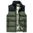 thumbnail image 1 of HOOMEUMY Mens Warm Cotton-Padded Vest Stand Collar Jacket Zipper Design Casual Workout Sleeveless Clothes Fashion 2025 Trendy Colorblocked Coat Army Green XL, 1 of 3