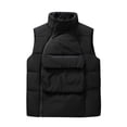 thumbnail image 1 of HOOMEUMY Mens Warm Cotton Vest Fashion 2025 Trendy Classic Solid Coat Stand Collar Jacket Pockets Design Casual Workout Sleeveless Clothes Black XL, 1 of 9