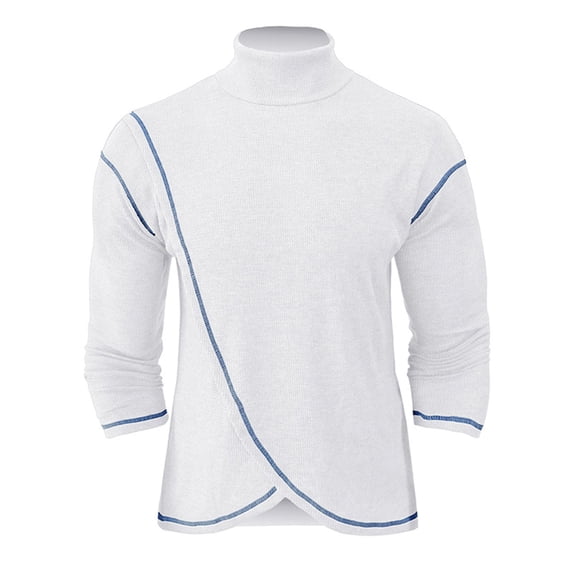 HOOMEUMY Mens Warm Pullover Knitwear Deals Basic Long Sleeve Shirts Fashion 2024 Trendy Classic Solid Design Stand Collar Tops Slim Fit Blouse Casual White L