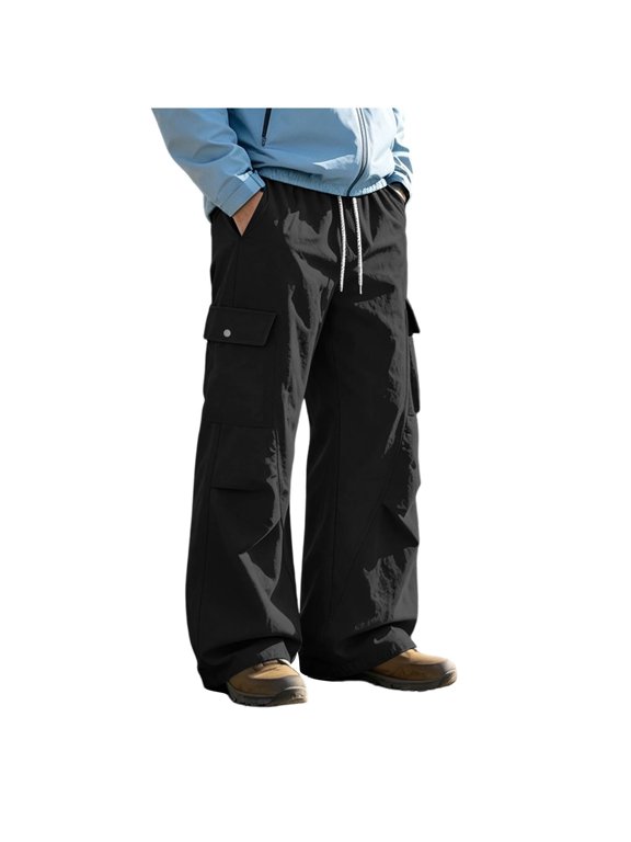 Mens Wide Leg Cargo Pants Pleated Slant Pocket Snap Detail Outdoor Techwear Style Loose Straight Casual Streetwear Hiking Daily Bottoms