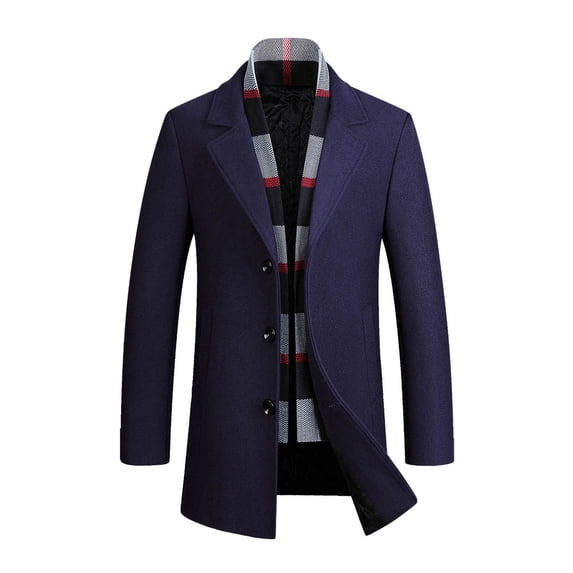 HOOMEUMY Mens Wool Blend Coat Workout Long Sleeve Clothes Fashion 2025 Trendy Classic Solid Coat Turndown Collar Jacket Slim Fit Design Casual Navy XXL