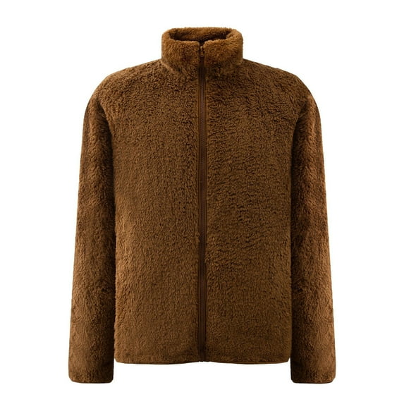 HOOMEUMY Mens Wool Blend Jacket 2025 Trendy Classic Solid Coat Stand Collar Jacket Thicken Design Casual Workout Long Sleeve Clothes Fashion Brown XXL