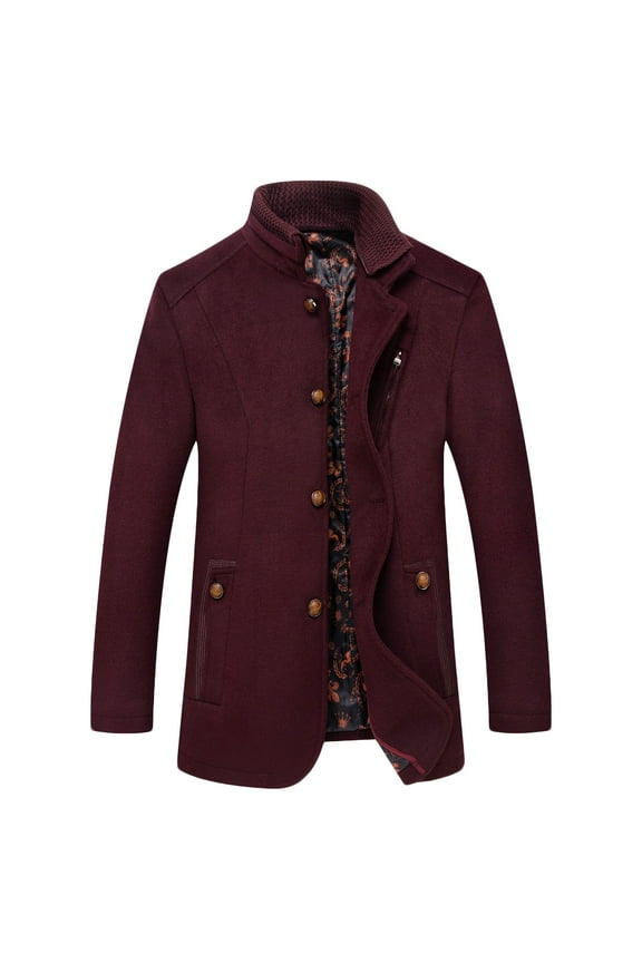 Mens Wool Blend Jacket 2025 Trendy Classic Solid Coat Turndown Collar Jacket Slim Fit Design Casual Workout Long Sleeve Clothes Fashion Wine XXL