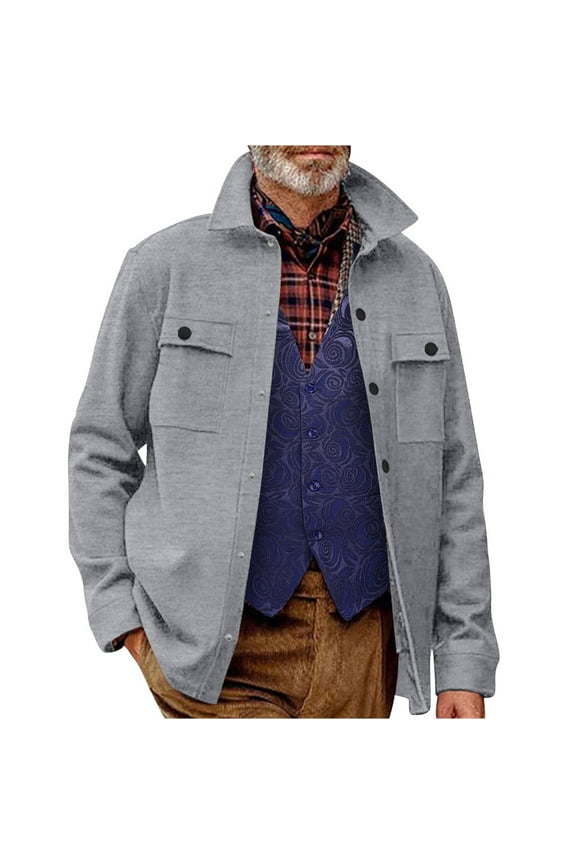 Mens Wool Blend Jacket Workout Long Sleeve Clothes Fashion 2025 Trendy Classic Solid Coat Turndown Collar Jacket Loose Fit Design Casual Gray S
