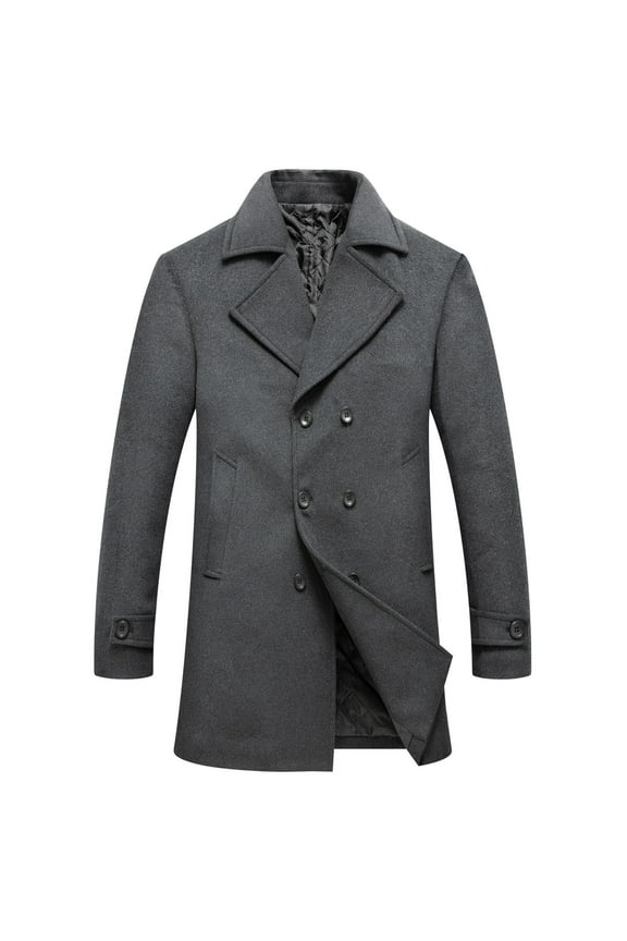 Mens Wool Blend Overcoat Classic Solid Coat Turndown Collar Jacket Business Design Casual Workout Long Sleeve Clothes Fashion 2025 Trendy Gray S