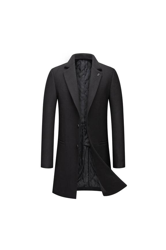 Mens Wool Blend Overcoat Classic Solid Coat Turndown Collar Jacket Tweed Design Casual Workout Long Sleeve Clothes Fashion 2025 Trendy Black XL