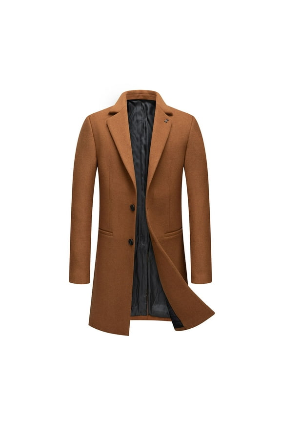 Mens Wool Blend Overcoat Fashion 2025 Trendy Classic Solid Coat Turndown Collar Jacket Tweed Design Casual Workout Long Sleeve Clothes Brown XL