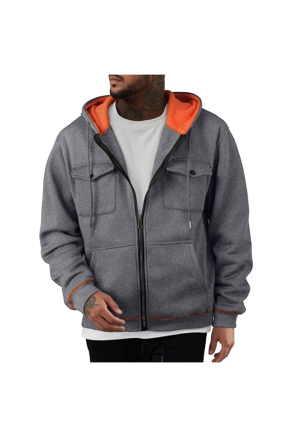 Mens Zip Up Hoodie Cargo Jackets Long Sleeve Hooded Sweatshirt Fall Casual Athletic Outfits Multi Pockets