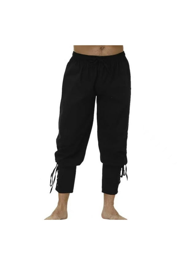 Pants Men's Stylish Cosplay Medieval Renaissance Pirate Costume Ankle Banded Lace-up Trouser Outfit Cuff Renaissance Pants Black 4