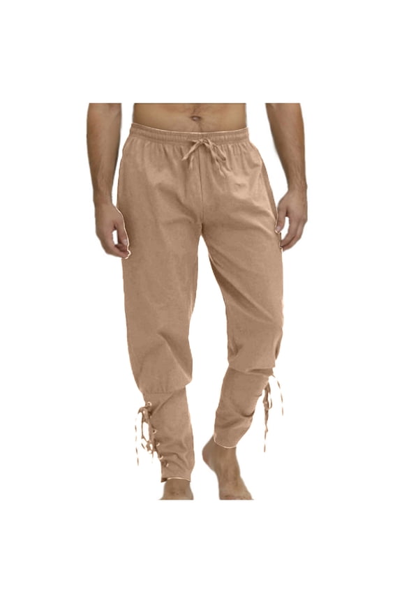 Pants Men's Stylish Cosplay Medieval Renaissance Pirate Costume Ankle Banded Lace-up Trouser Outfit Cuff Renaissance Pants Khaki 4