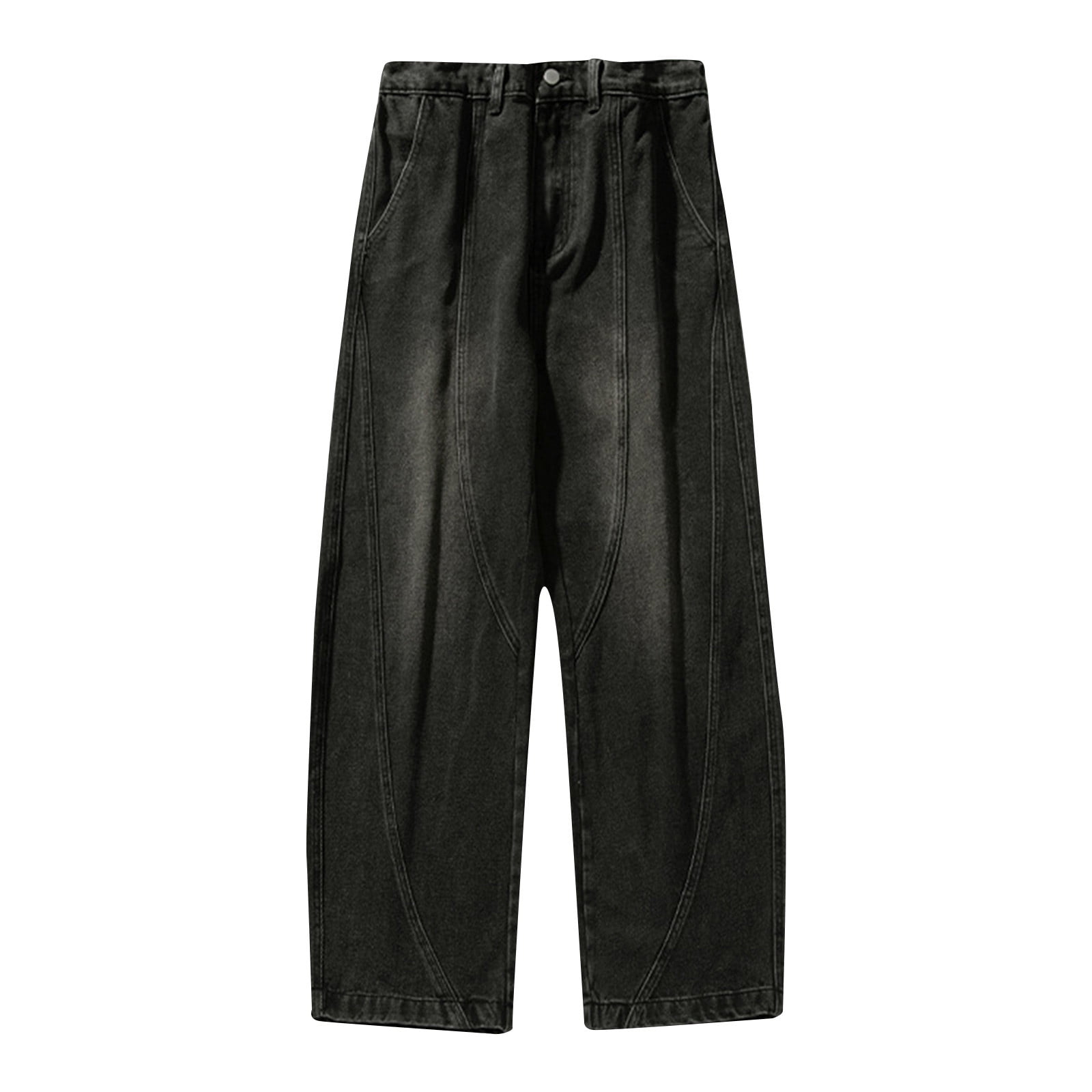 HOOMEUMY Relaxed Straight Men Male Vintage Baggy Jeans Retro Washed Workwear Jeans Casual Loose Pants Casual Denim Pants Black 10