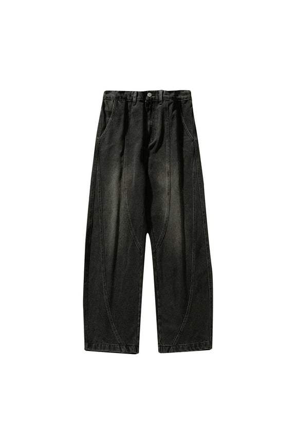 Relaxed Straight Men Male Vintage Baggy Jeans Retro Washed Workwear Jeans Casual Loose Pants Casual Denim Pants Black 12