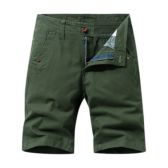 HOOMEUMY 2025 Men's Cotton Cargo Shorts Loose Fit Work Beach Shorts with Zipper Pockets Solid Color Above Knee Bermuda Shorts Army Green 10