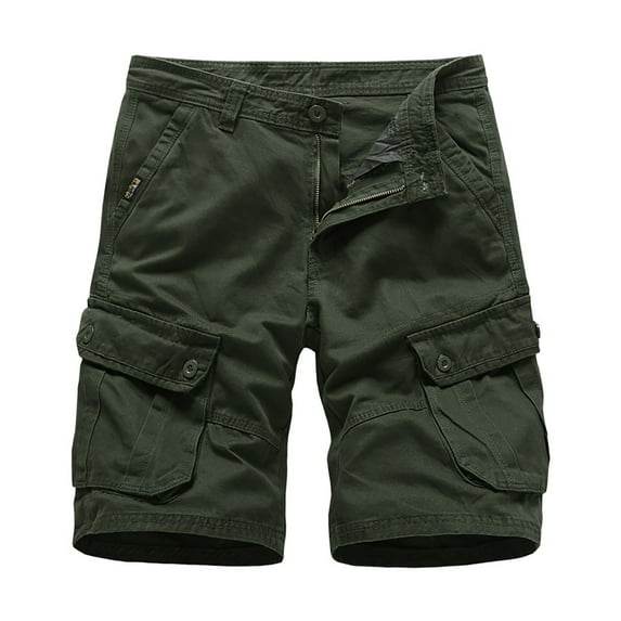 HOOMEUMY 2025 Men's Cotton Multi-Pocket Cargo Shorts Summer Outdoor Straight Fit Work Shorts Wide Leg Cargo Shorts for Men Army Green 12
