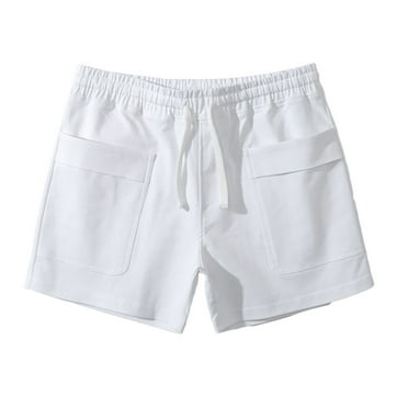 HOOMEUMY Savings Men Summer Solid Loose Fit Shorts High Waist A-Line Wide Leg Shorts with Pockets Beach Shorts White 8