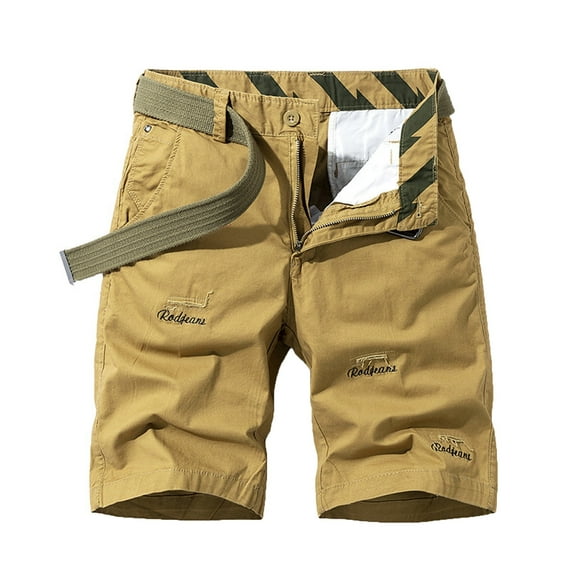 HOOMEUMY Men's Summer Shorts Solid Color Multi-Pockets Straight Bermuda Shorts with Belt Belted Bermuda Cargo Shorts for Men Yellow 10
