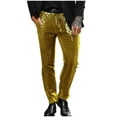 thumbnail image 1 of HOOMEUMY Sequin Pants Men Dress Pant Fashion Vintage Shiny Sparkly Straight Leg Trousers (Gold,S), 1 of 6