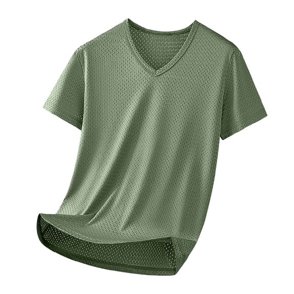 HOOMEUMY Shirts for Men Crew Neck Breathable Shirts Basic Shirt Soft Lightweight Solid Color Relaxed Casual Short Sleeve Blouses (Army Green,XL)