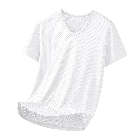 HOOMEUMY Shirts for Men Crew Neck Breathable Shirts Basic Shirt Soft Lightweight Solid Color Relaxed Casual Short Sleeve Blouses (White,XXL)