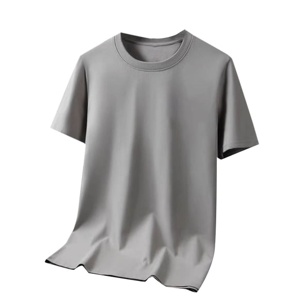 HOOMEUMY Shirts for Men Crew Neck Breathable Shirts Lightweight Relaxed Short Sleeve Basic Shirt Solid Color Casual Soft Blouses (Khaki,XXL)