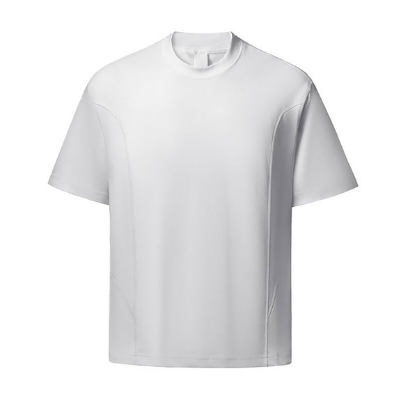 HOOMEUMY Shirts for Men Crew Neck Fashion Shirts Lightweight Basic Shirt Solid Color Relaxed Short Sleeve Casual Soft Blouses (White,XXL)