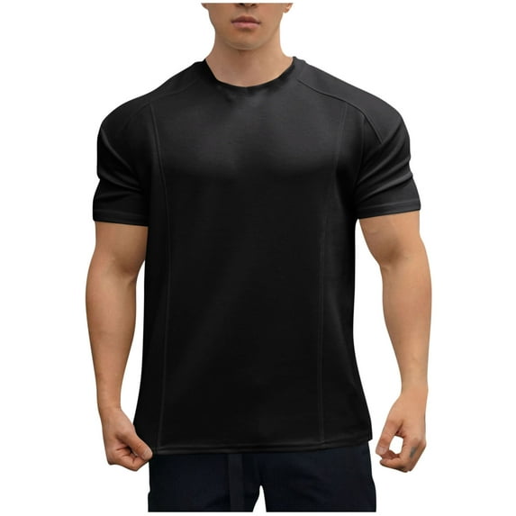 HOOMEUMY Shirts for Men Crew Neck Sports Fitness Shirts Lightweight Relaxed Basic Shirt Short Sleeve Solid Color Casual Soft Blouses (Black,XL)