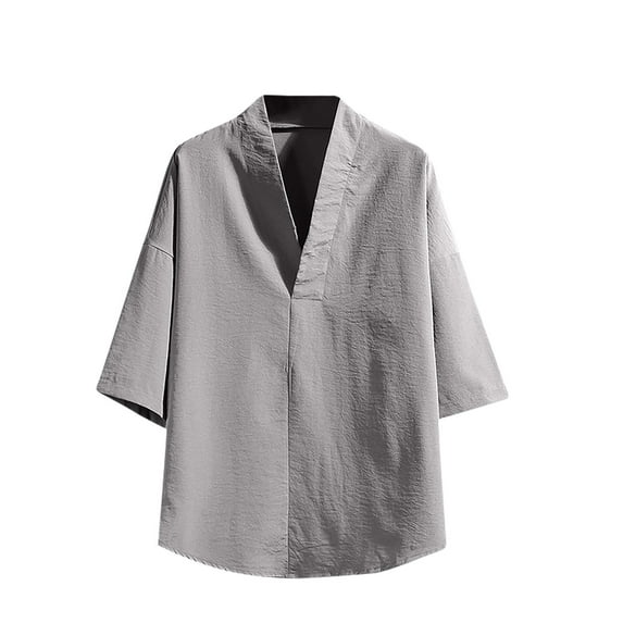 HOOMEUMY Shirts for Men V-Neck Plus Size Shirts Basic Shirt Lightweight Solid Color Relaxed Short Sleeve Casual Soft Blouses (Gray,M)