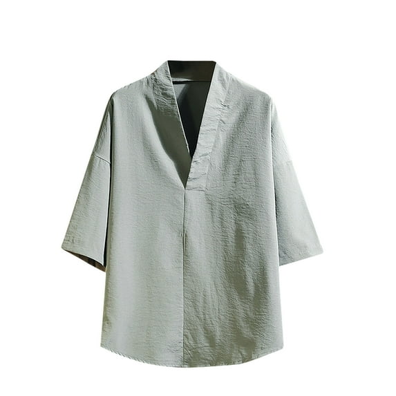 HOOMEUMY Shirts for Men V-Neck Plus Size Shirts Basic Shirt Lightweight Solid Color Relaxed Short Sleeve Casual Soft Blouses (Green,M)