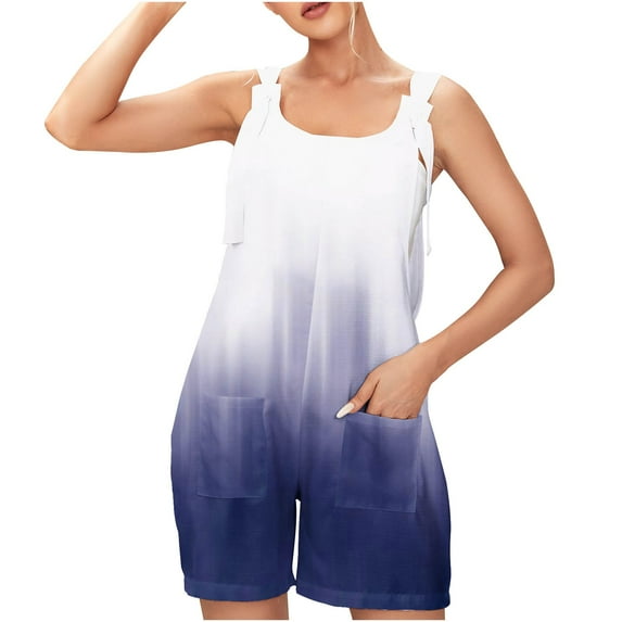 HOOMEUMY Shorts Rompers for Women Gradient Color Shorts Jumpsuit Casual Sleeveless Bib Overall with Pockets Wide Leg Dressy Outfit Scoop Neck Rompers Adjustable Knot Straps Overalls Summer Shorts