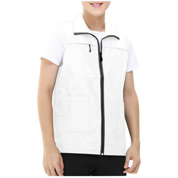 HOOMEUMY Sleeveless Shirts for Men Lapel Outdoor Zipper Tank Tops Solid Color Relaxed Sleeveless Casual Soft Lightweight Basic Shirt Blouses (White,XXL)