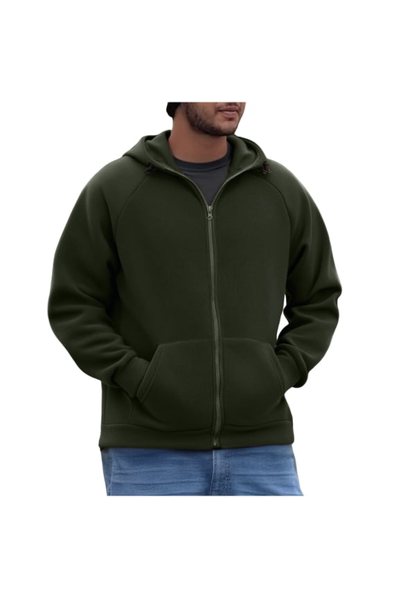 Sports Coats for Men Fleece Hoodies Full Zip Long Sleeve Hooded Jackets Casual Sports Hiking Sweatshirts with Pockets (Army Green,L)
