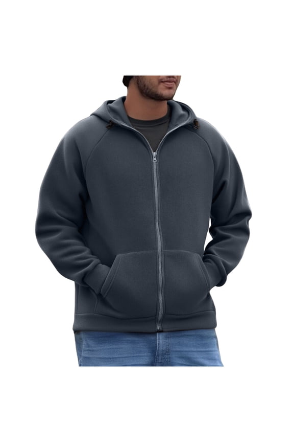 Sports Coats for Men Fleece Hoodies Full Zip Long Sleeve Hooded Jackets Casual Sports Hiking Sweatshirts with Pockets (Gray,L)